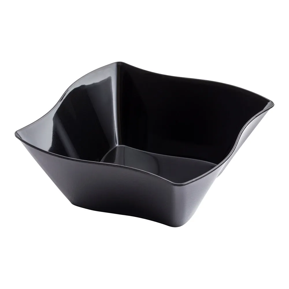 100 6 oz Square Black Plastic Aqua Bowls and 100 Silver Plastic 4" Mini Spoons