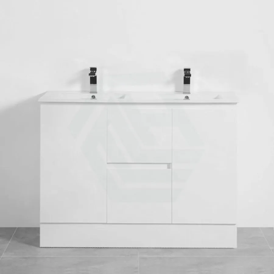 1200mm PVC Vanity with Gloss White Finish Double Bowls Freestanding Kickboard Cabinet ONLY for Bathroom