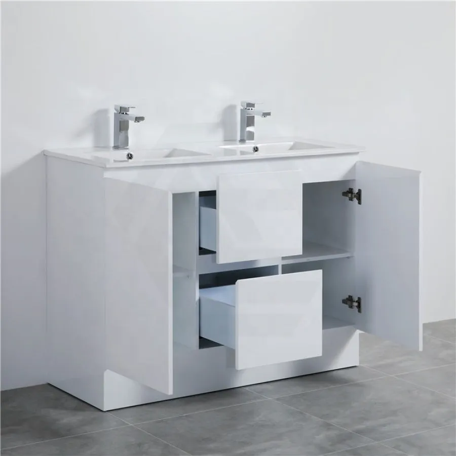 1200mm PVC Vanity with Gloss White Finish Double Bowls Freestanding Kickboard Cabinet ONLY for Bathroom