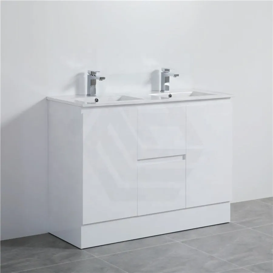 1200mm PVC Vanity with Gloss White Finish Double Bowls Freestanding Kickboard Cabinet ONLY for Bathroom