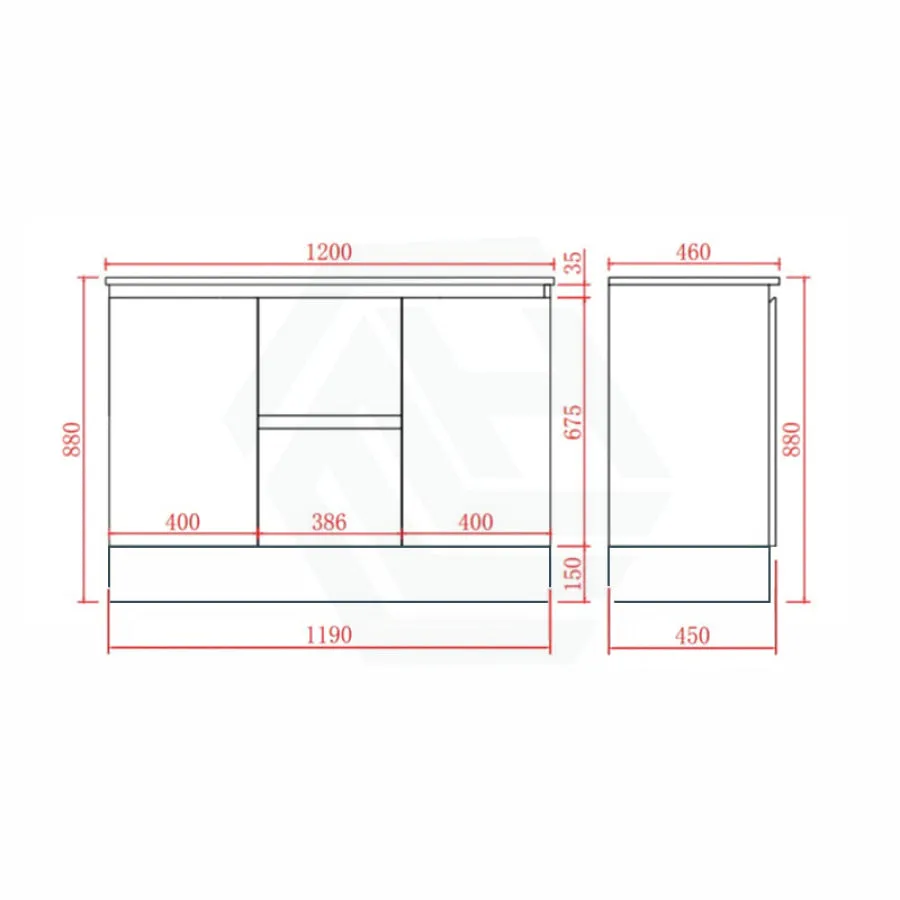 1200mm PVC Vanity with Gloss White Finish Double Bowls Freestanding Kickboard Cabinet ONLY for Bathroom