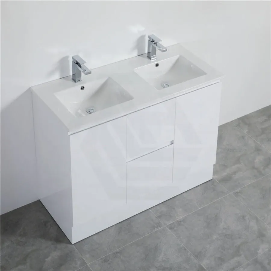 1200mm PVC Vanity with Gloss White Finish Double Bowls Freestanding Kickboard Cabinet ONLY for Bathroom