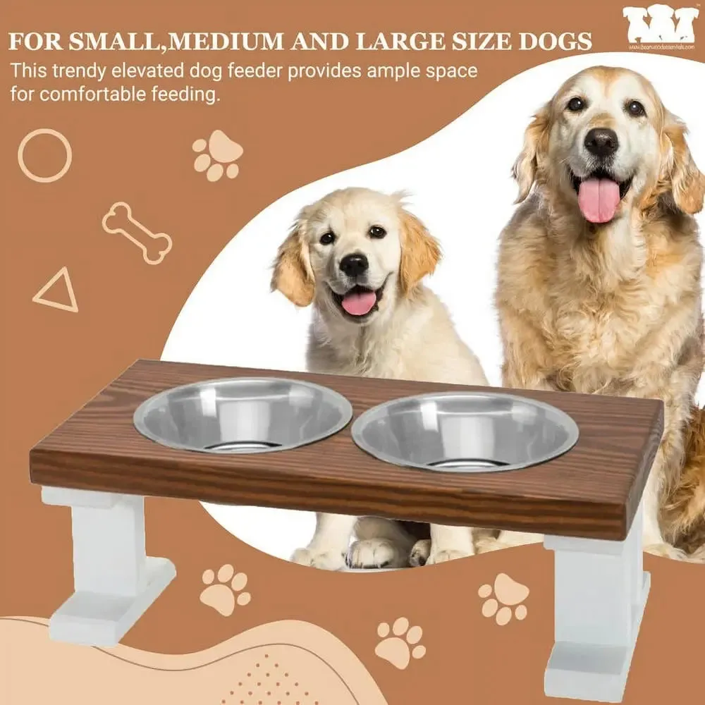 2 Bowl Elevated Regular Feeder - New Design - White Base