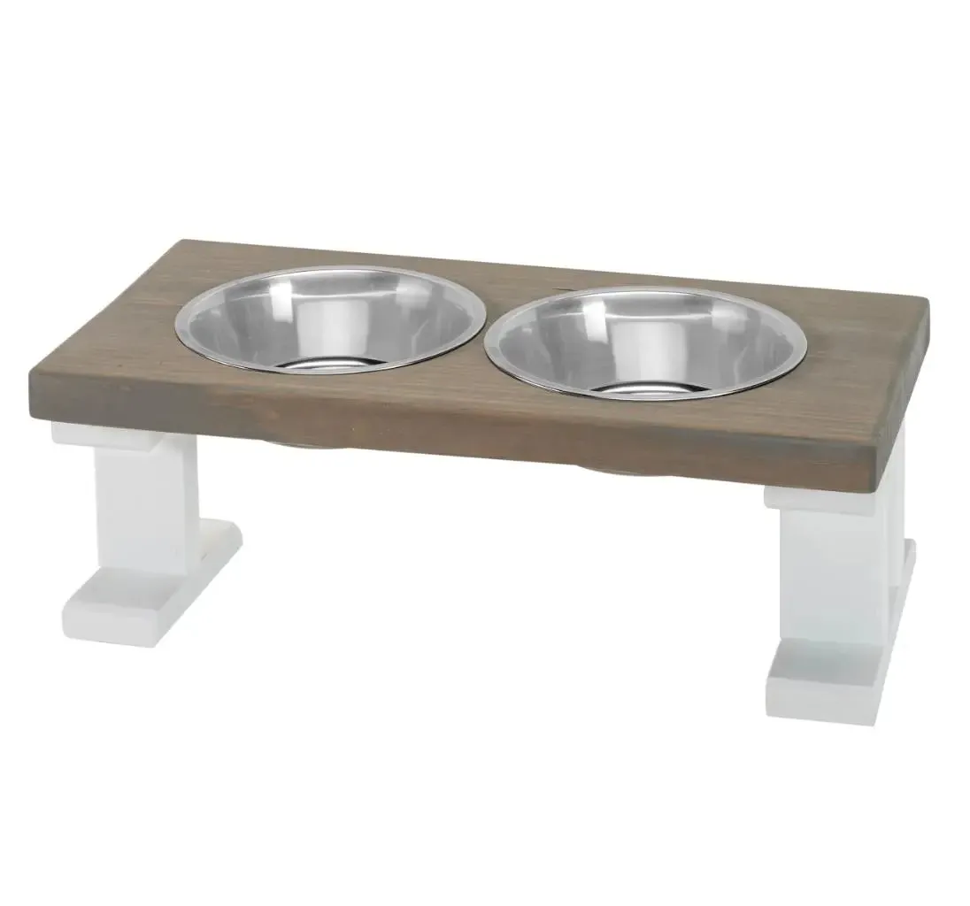 2 Bowl Elevated Regular Feeder - New Design - White Base