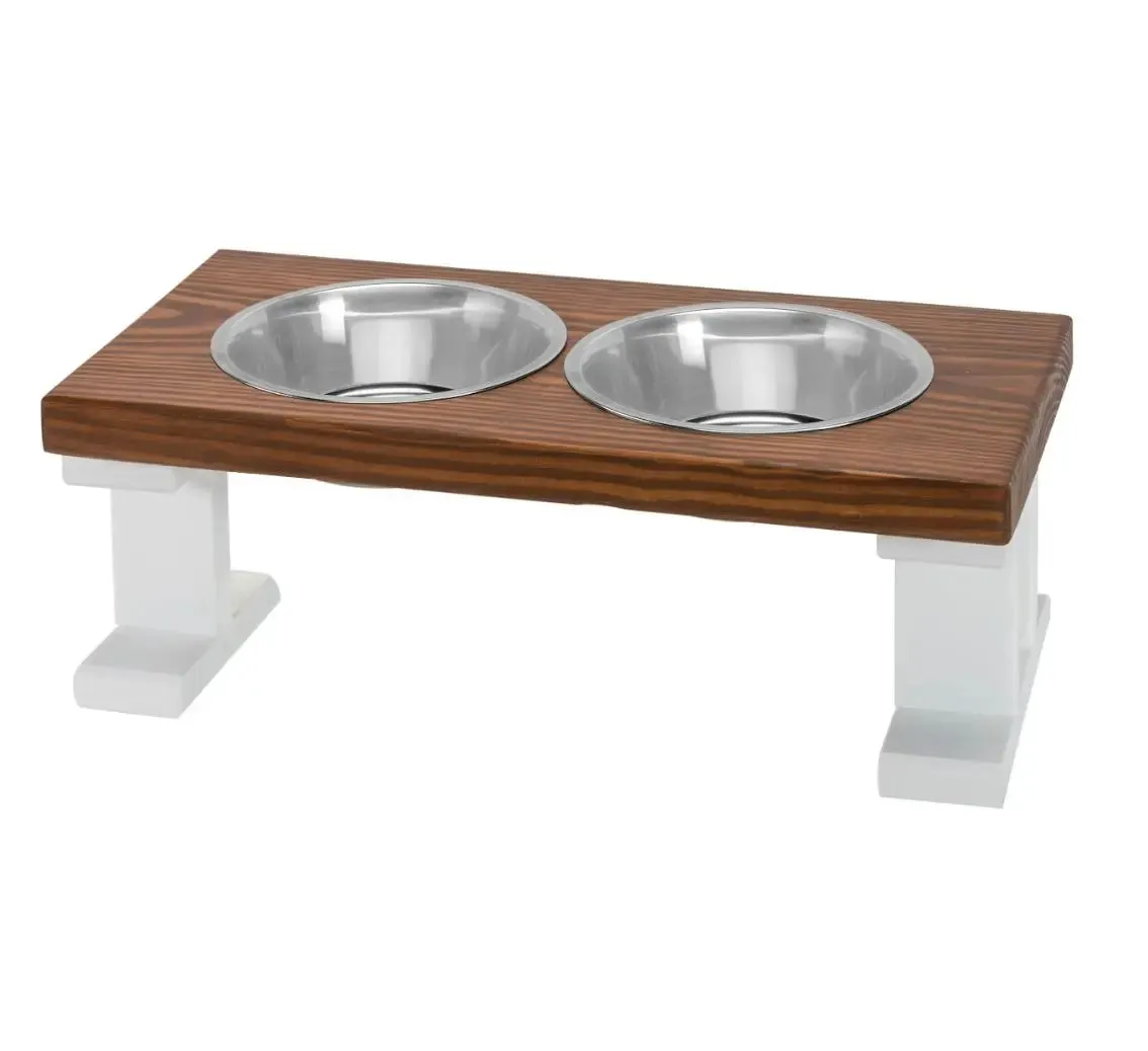 2 Bowl Elevated Regular Feeder - New Design - White Base