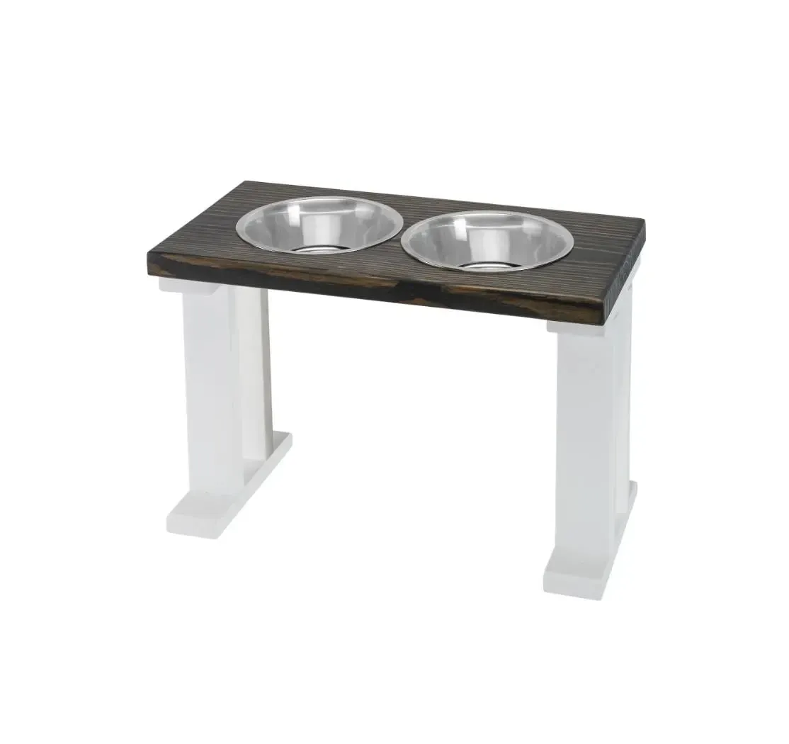 2 Bowl Elevated Regular Feeder - New Design - White Base