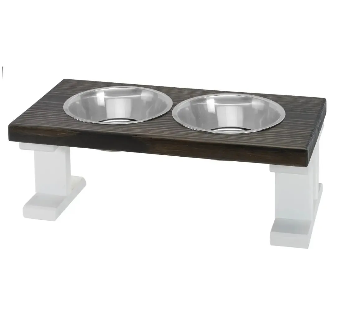 2 Bowl Elevated Regular Feeder - New Design - White Base