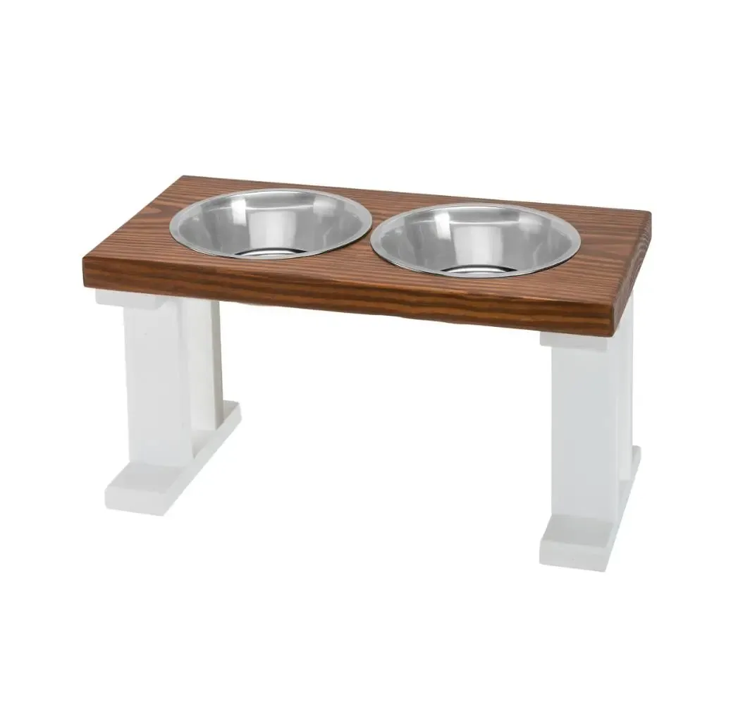 2 Bowl Elevated Regular Feeder - New Design - White Base