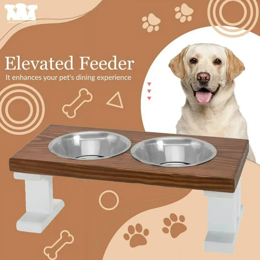 2 Bowl Elevated Regular Feeder - New Design - White Base