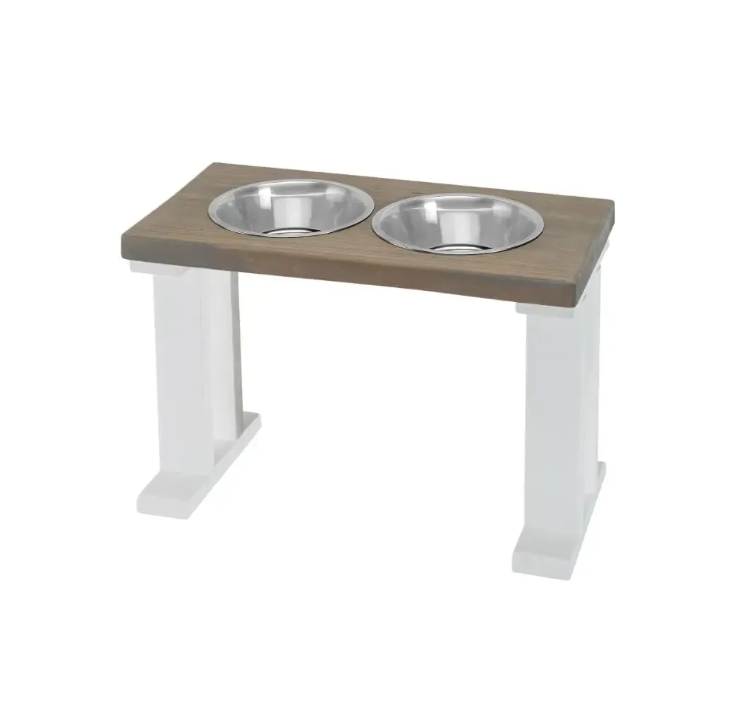 2 Bowl Elevated Regular Feeder - New Design - White Base