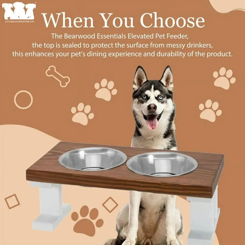 2 Bowl Elevated Regular Feeder - New Design - White Base