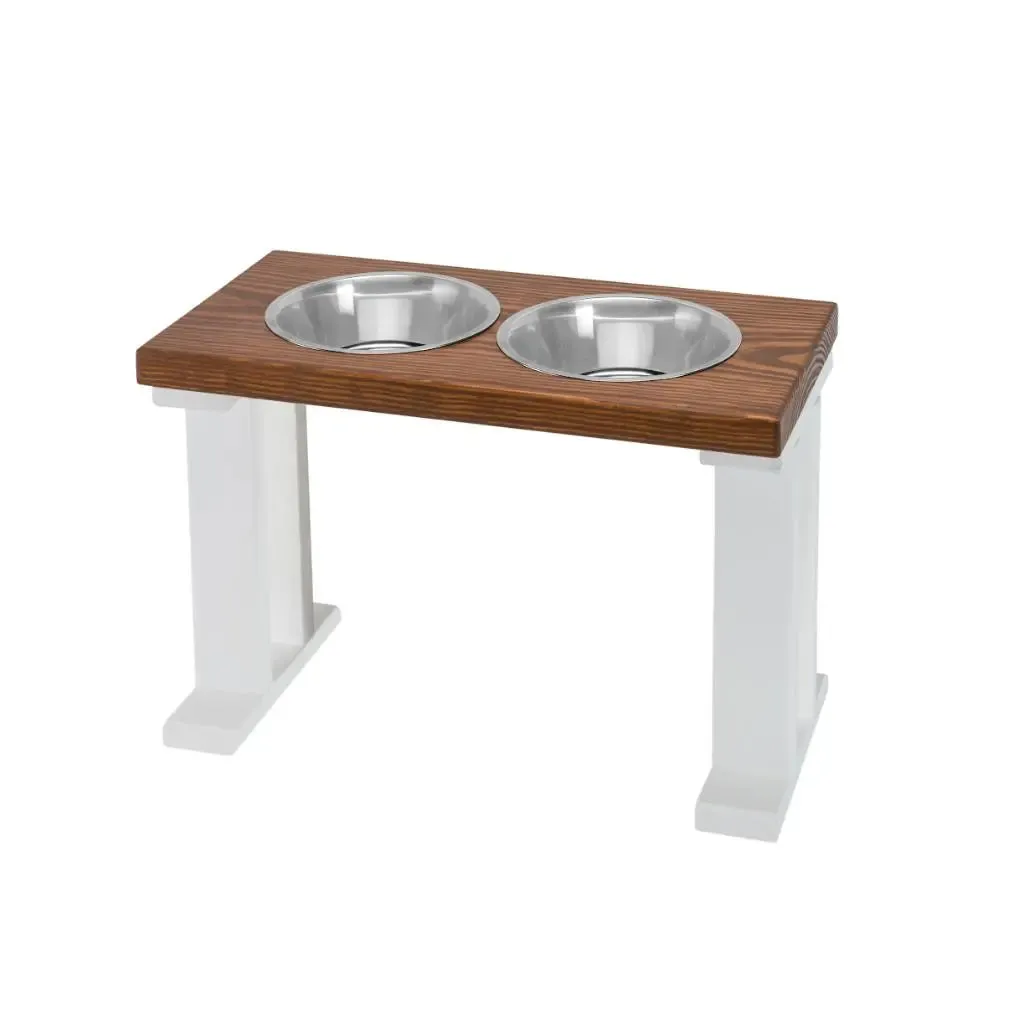 2 Bowl Elevated Regular Feeder - New Design - White Base