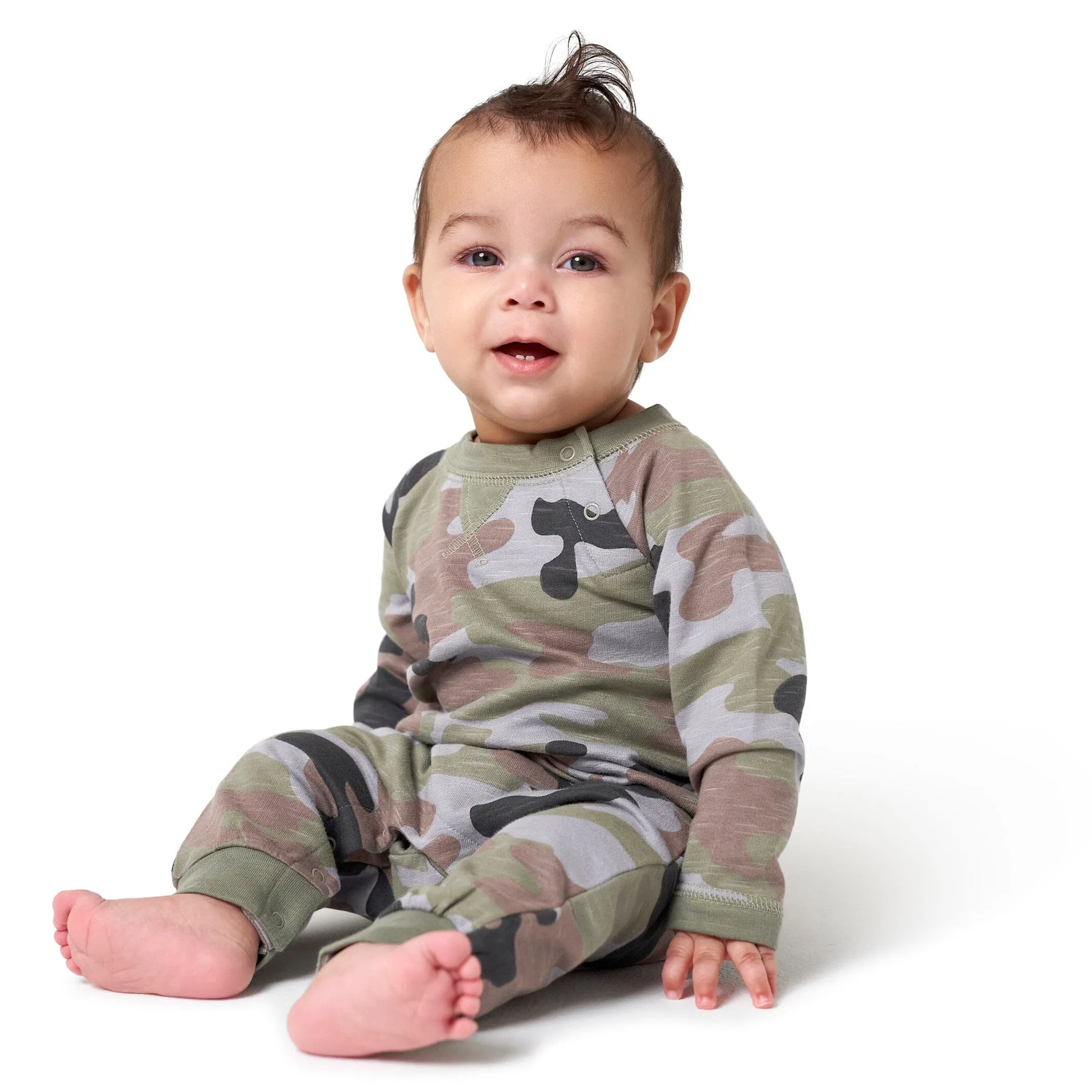 2-Pack Baby Boys Green Camo & Striped Raglan Sleeve Romper