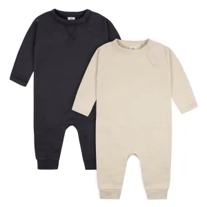 2-Pack Baby Boys Tan & Dark Gray Raglan Sleeve Romper