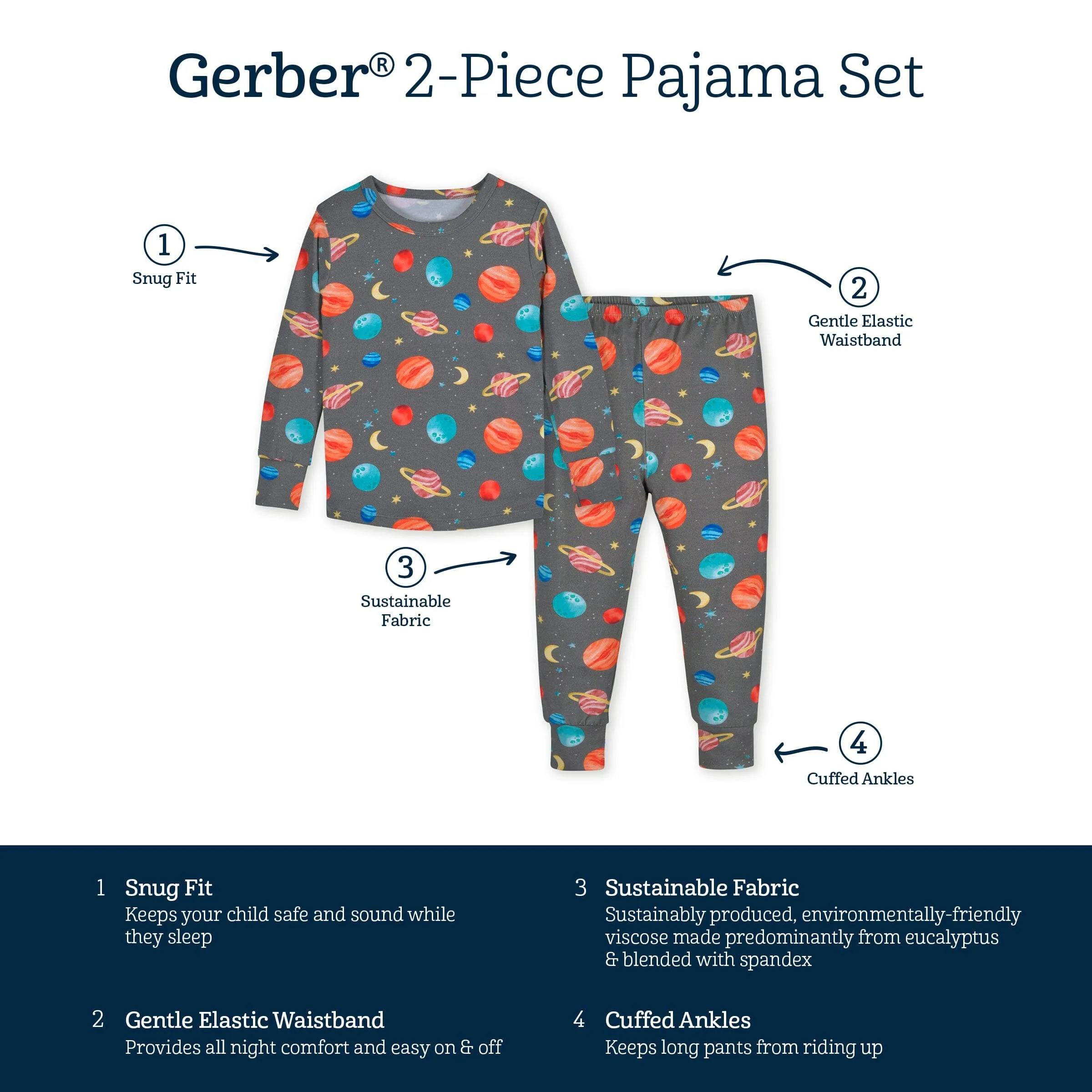 2-Piece Infant & Toddler Outer Space Buttery Soft Viscose Made from Eucalyptus Snug Fit Pajamas