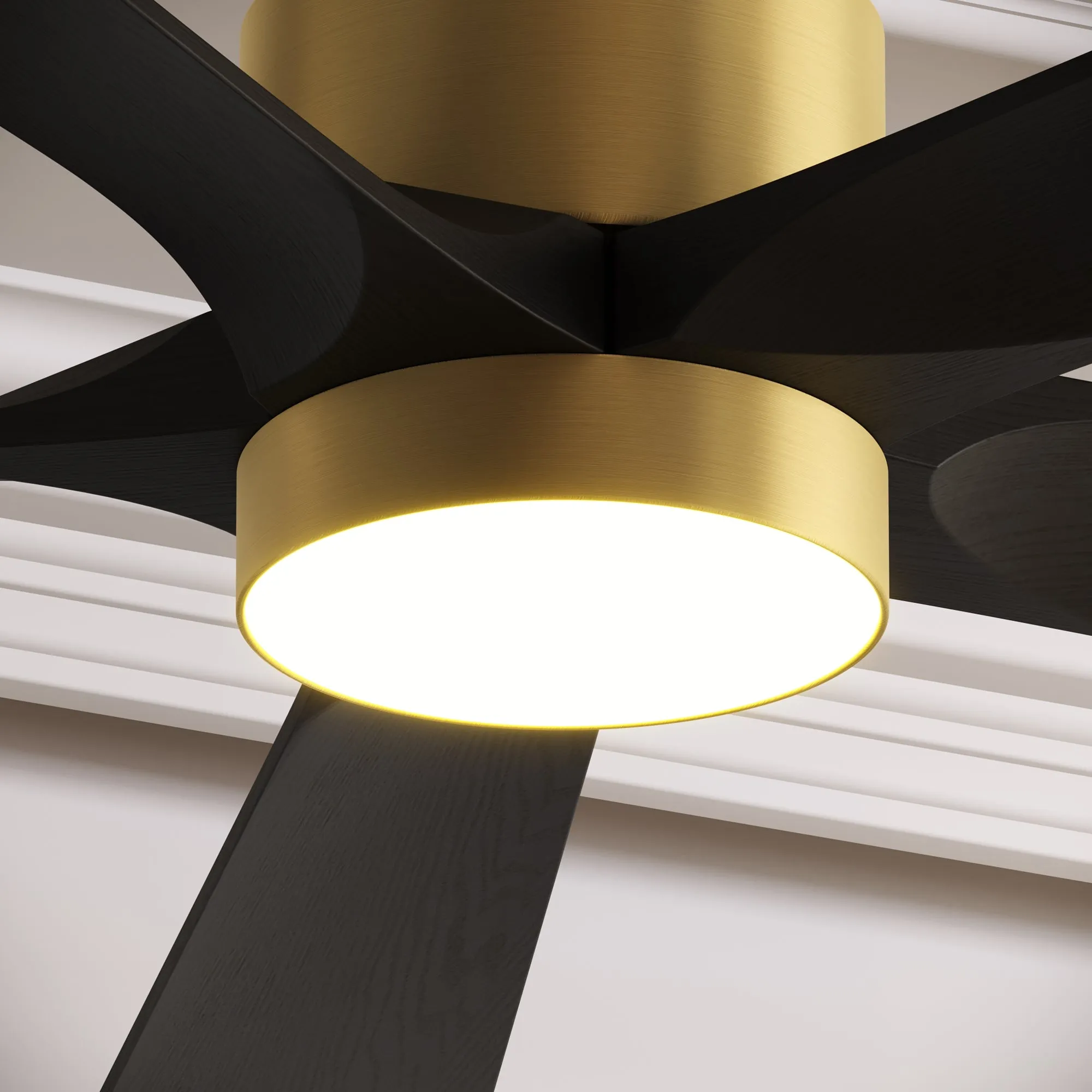 5-Blade Ceiling Fan with Black Wood Blades, LED Light, and Timer