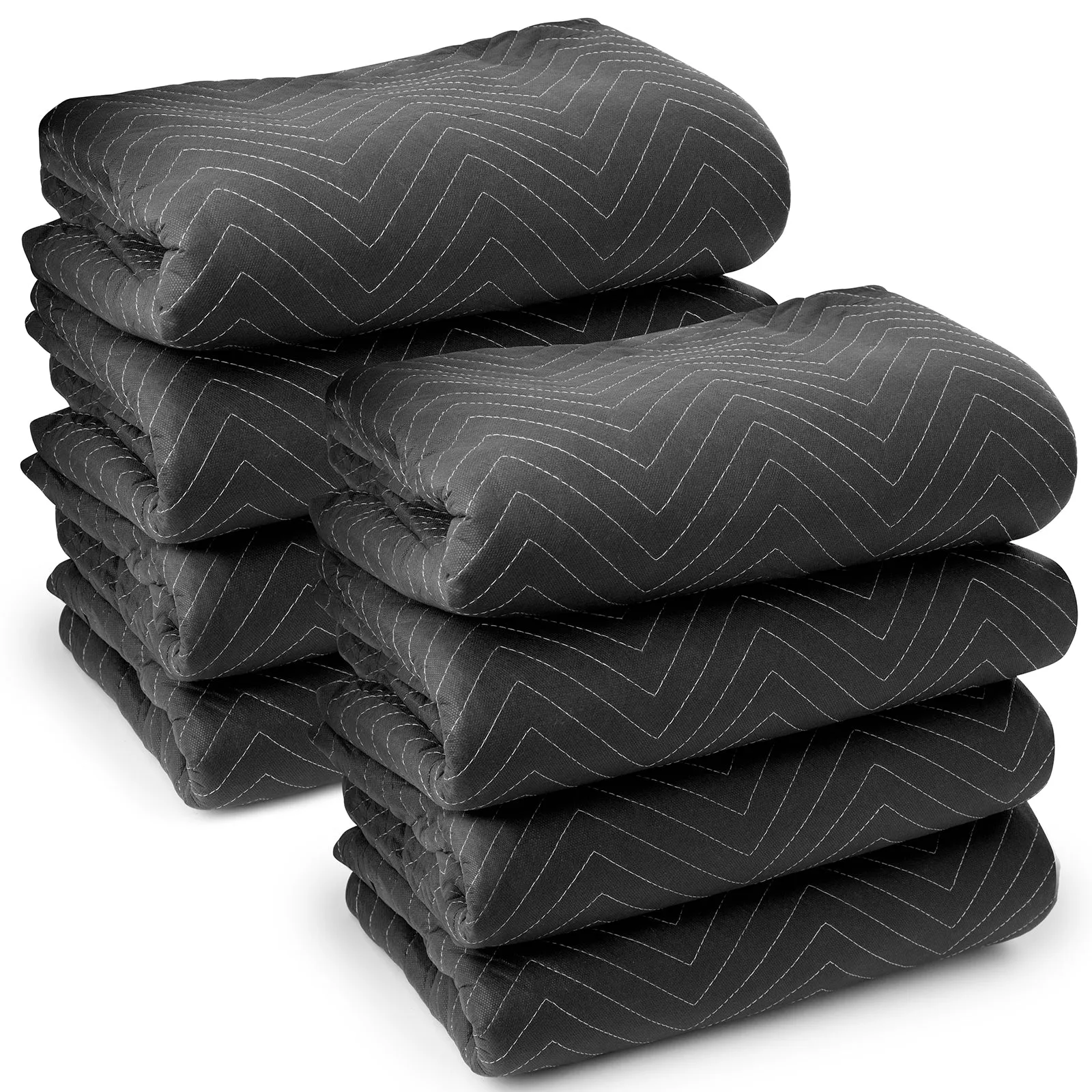 8-Pack, 80"x72" Thick Moving & Packing Blankets - Black by Sure-Max