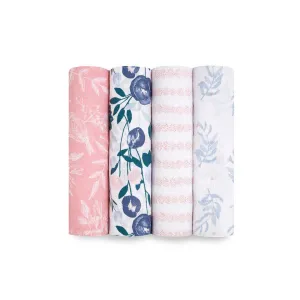 aden   anais Essentials Cotton Muslin Swaddle Blankets - Flowers Bloom - 4 Pack