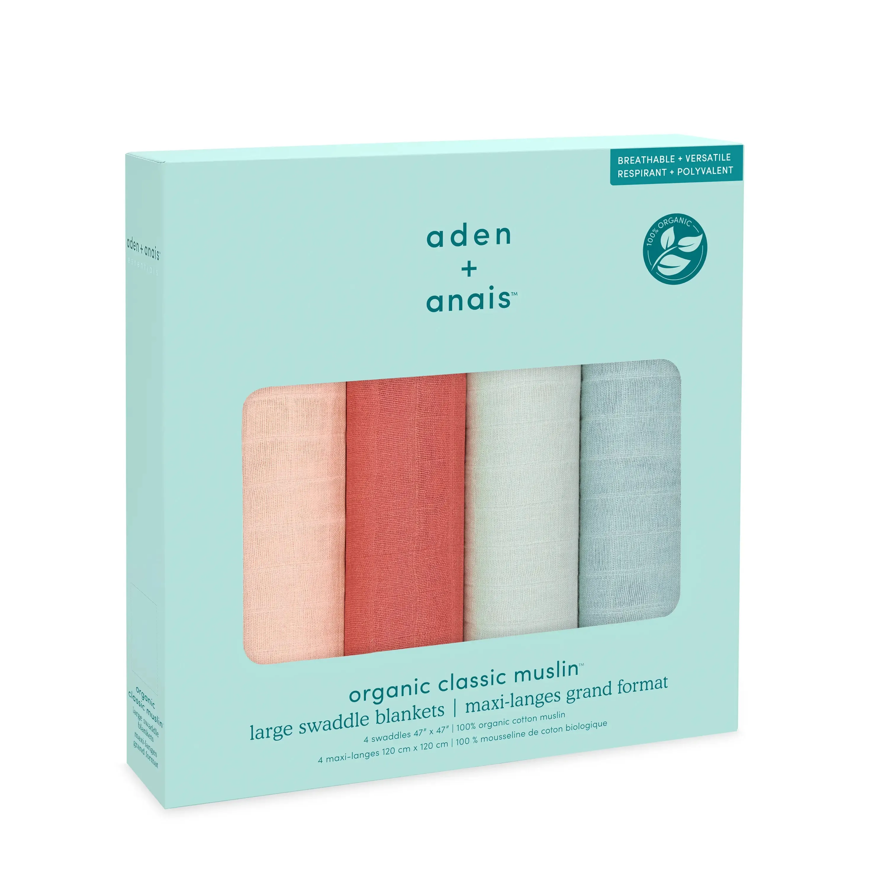 Aden   Anais - Premium Collection - Organic Cotton Muslin Swaddles -4pk