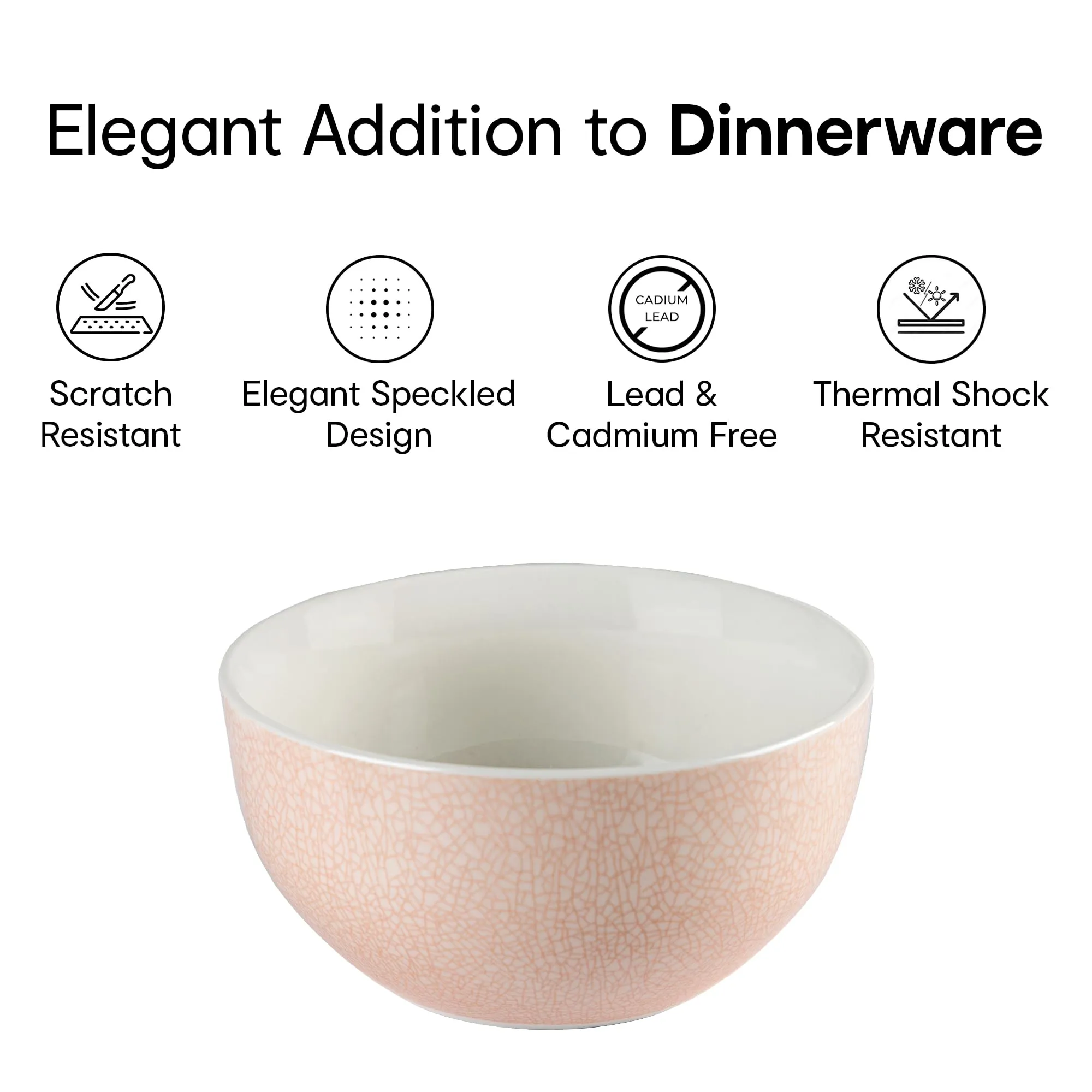 Anko 5.5" Bella Glazed Stoneware Bowls - Set of 6 | Premium Crockery for Dining Table Ideal for Serving Soup, Salad, Dessert | Designer Bowls for Home, Kitchen, Restaurant | Soft Pink