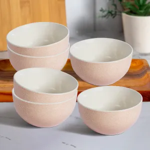 Anko 5.5" Bella Glazed Stoneware Bowls - Set of 6 | Premium Crockery for Dining Table Ideal for Serving Soup, Salad, Dessert | Designer Bowls for Home, Kitchen, Restaurant | Soft Pink