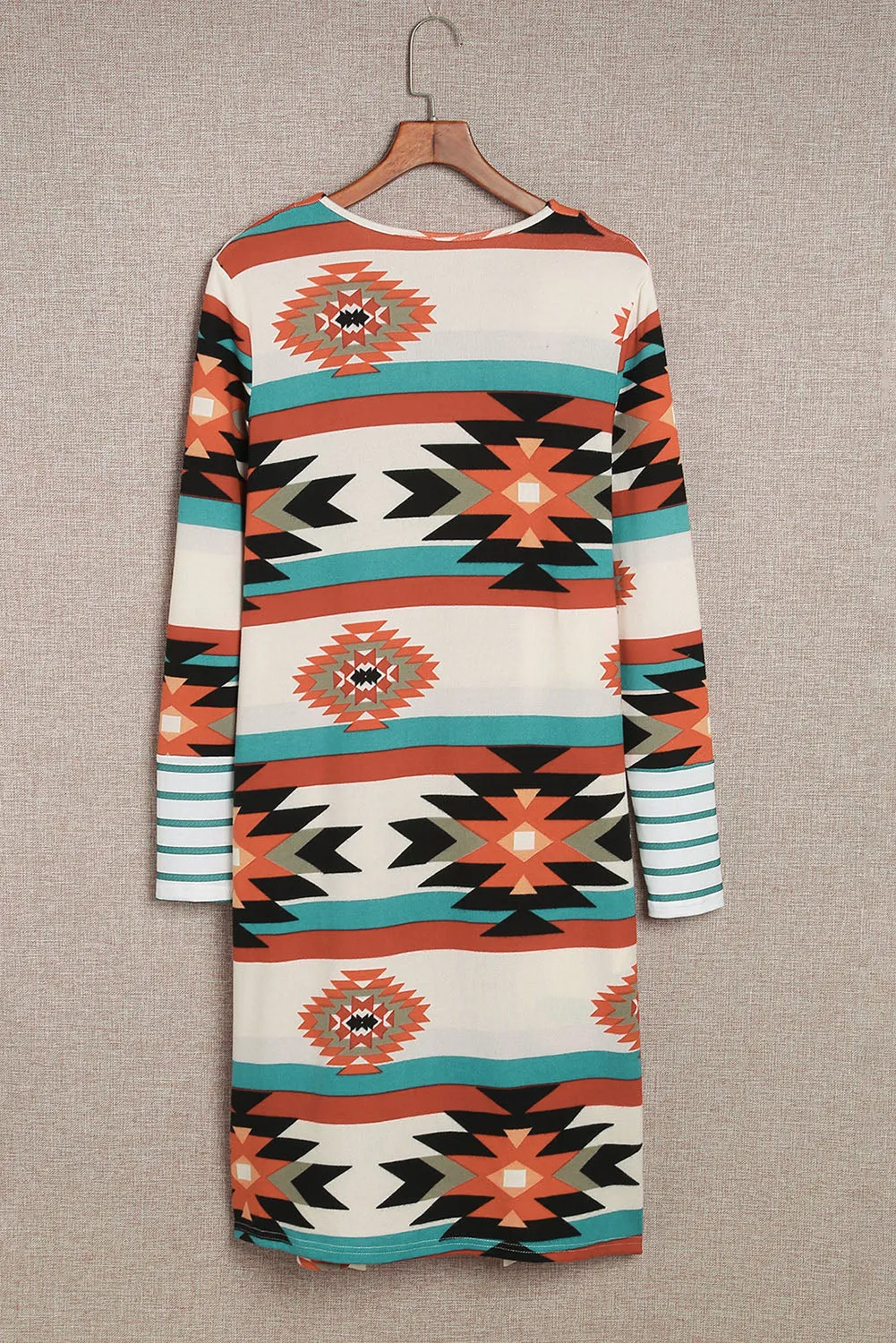 Aztec Stripe Open Front Long Cardigan