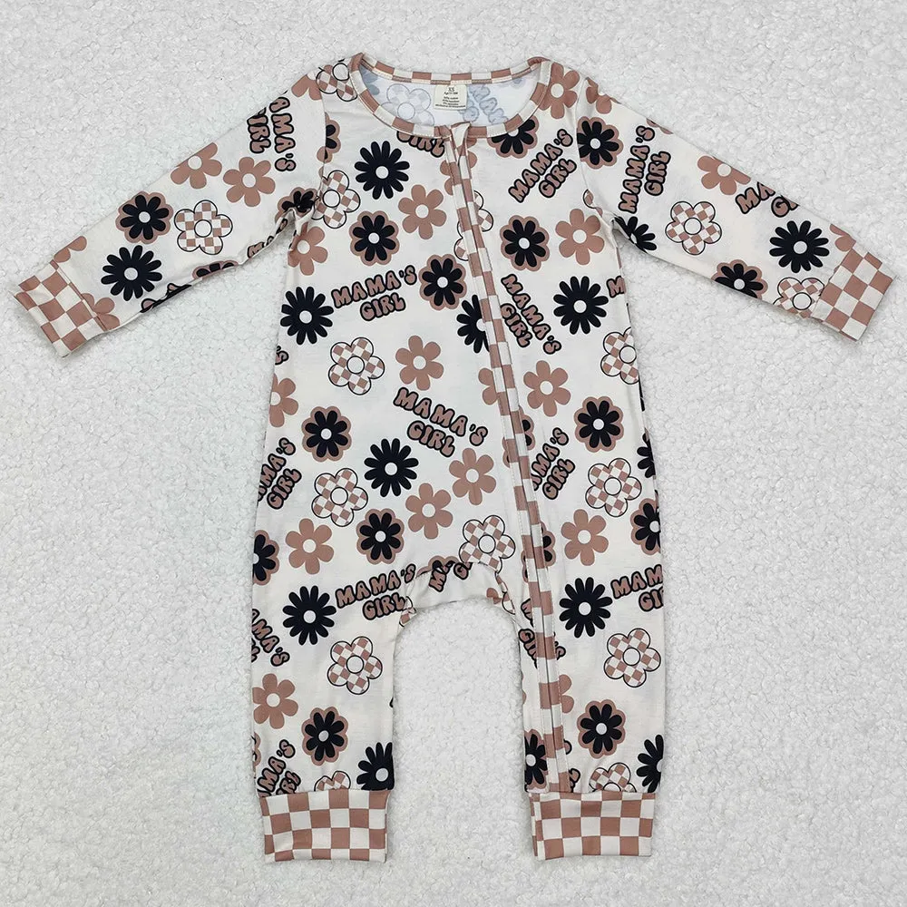 Baby Infant Girls Rompers Mama's Girl Flowers Bamboo Zip Rompers LR1951