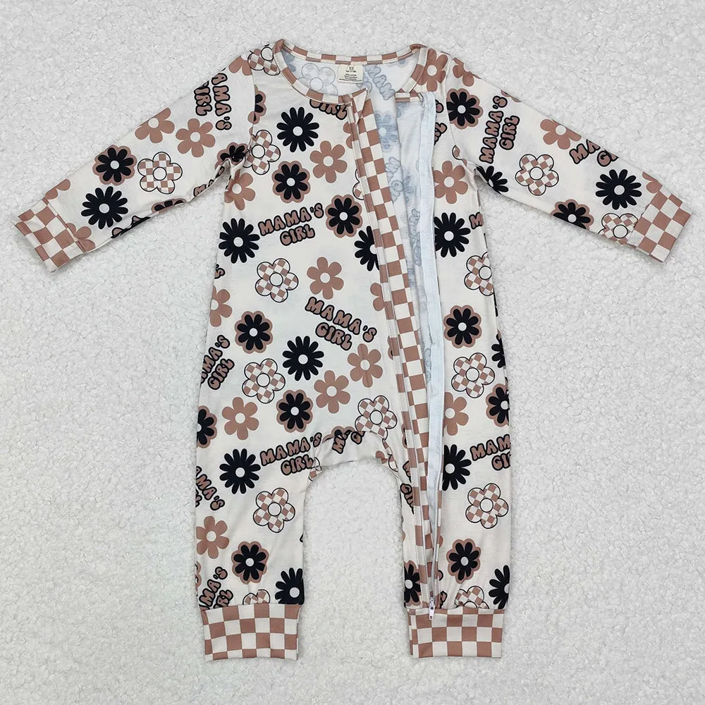 Baby Infant Girls Rompers Mama's Girl Flowers Bamboo Zip Rompers LR1951