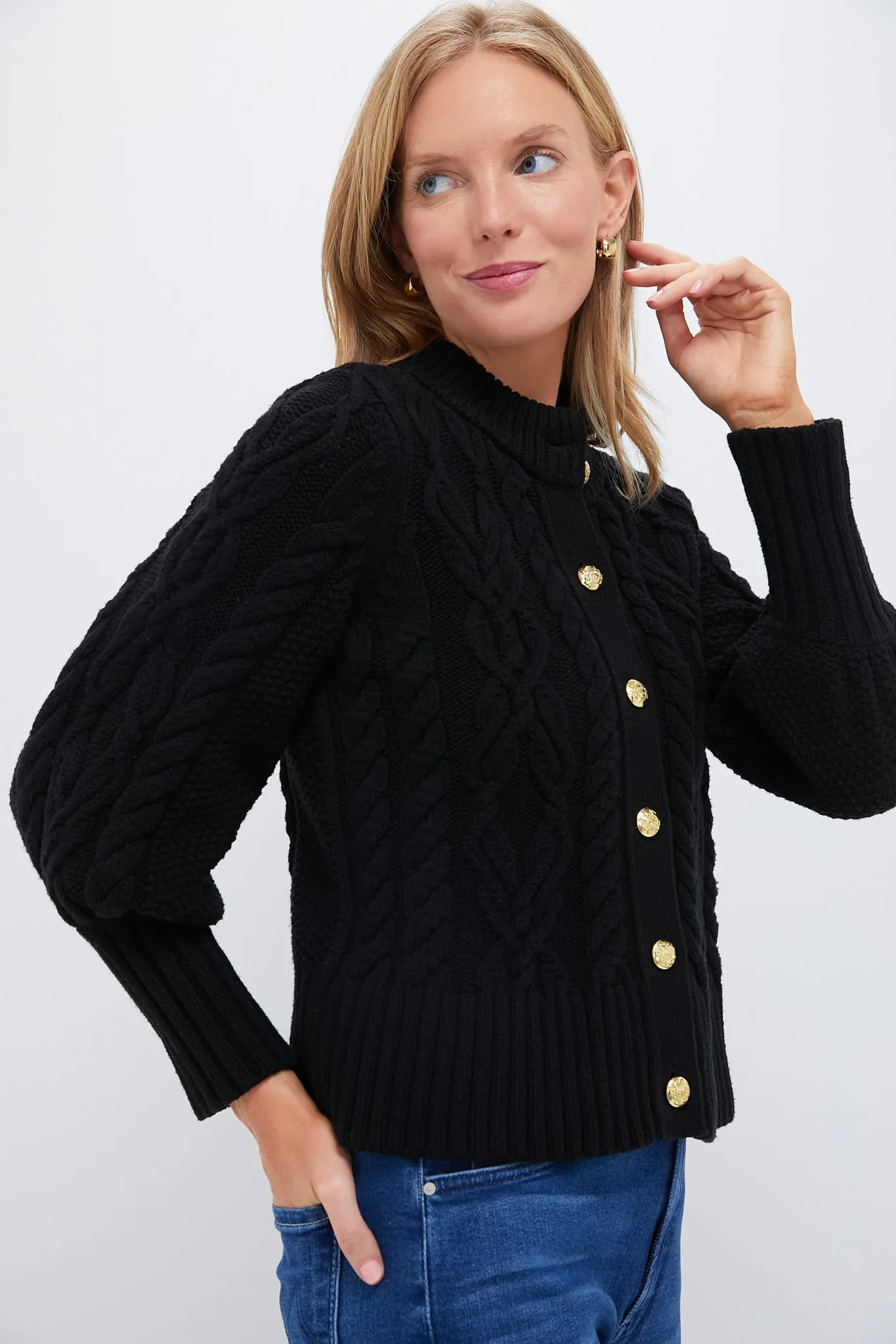 Black Cotton Colette Cardigan