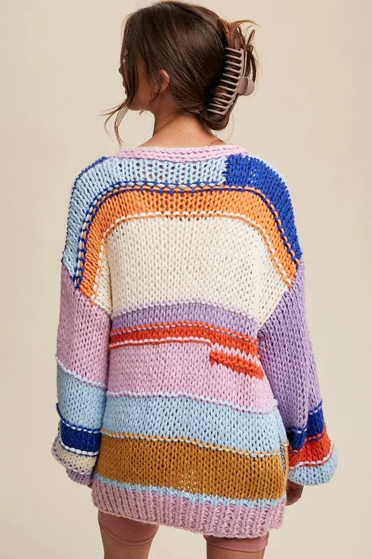 Bohemian Hand Knit Multi Striped Cardigan