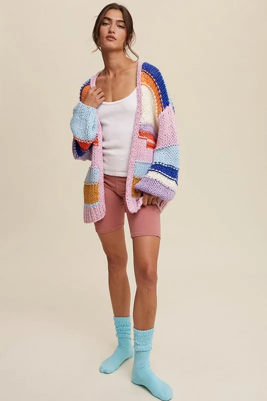 Bohemian Hand Knit Multi Striped Cardigan