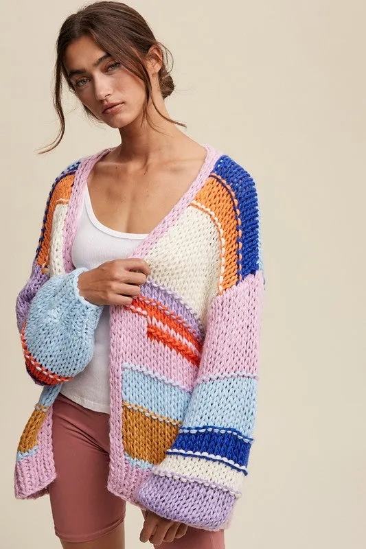 Bohemian Hand Knit Multi Striped Cardigan