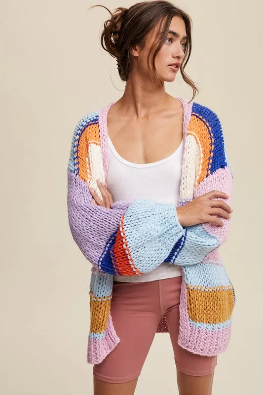 Bohemian Hand Knit Multi Striped Cardigan