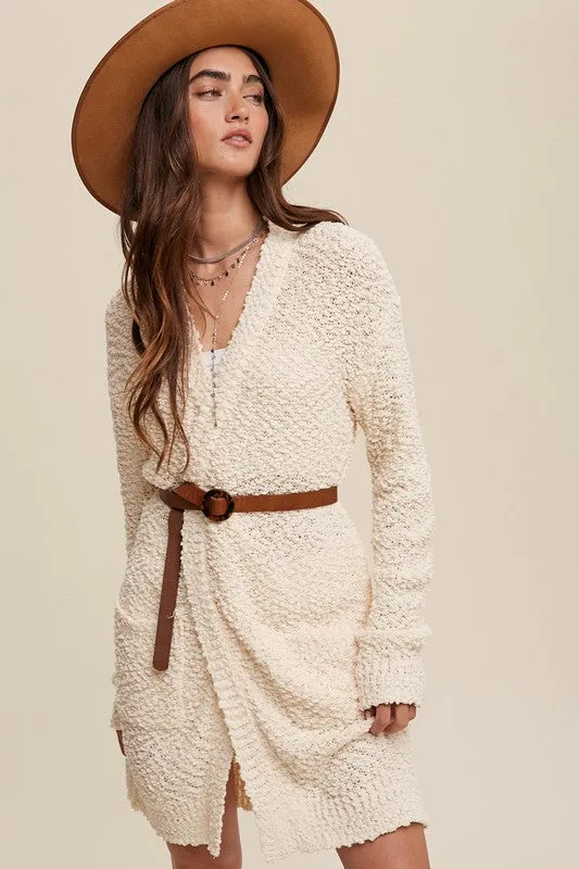 Bohemian Popcorn Open Knit Cardigan Sweater