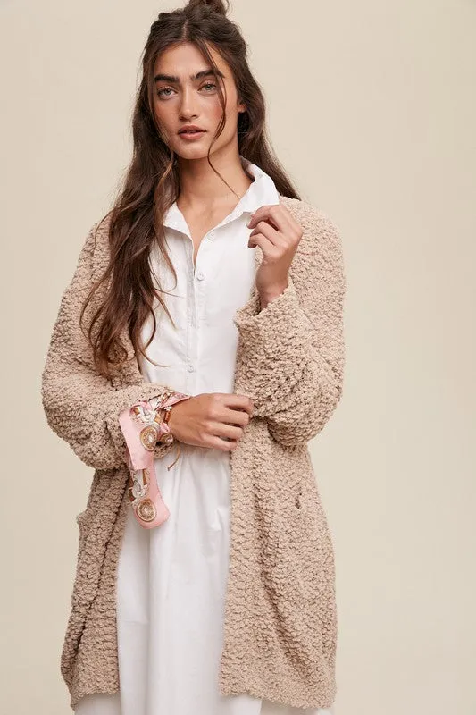 Bohemian Popcorn Open Knit Cardigan Sweater