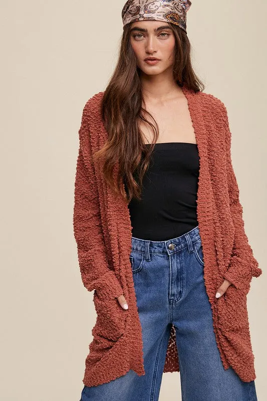 Bohemian Popcorn Open Knit Cardigan Sweater