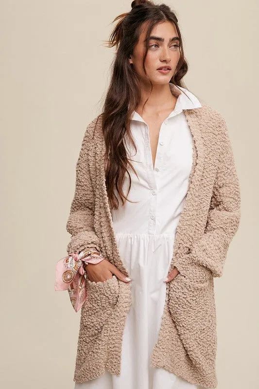 Bohemian Popcorn Open Knit Cardigan Sweater