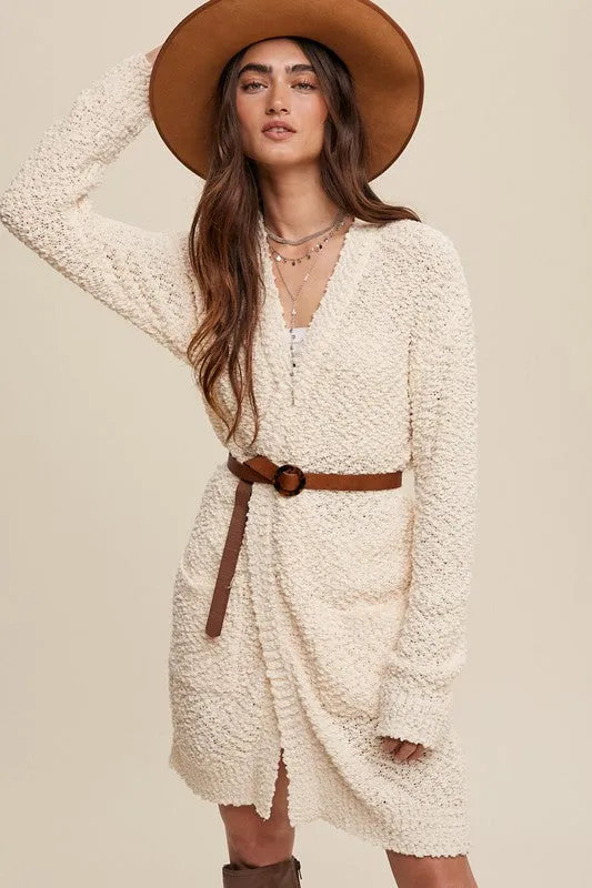 Bohemian Popcorn Open Knit Cardigan Sweater