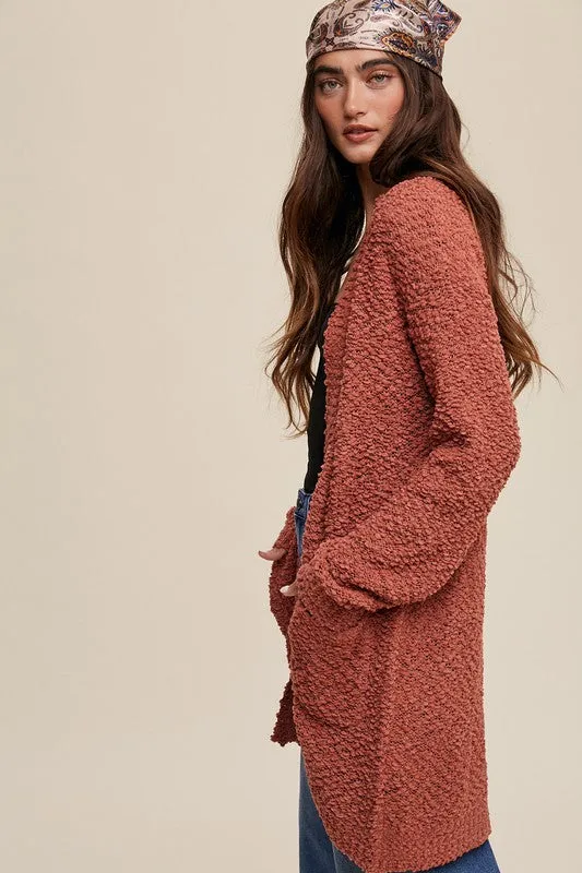 Bohemian Popcorn Open Knit Cardigan Sweater