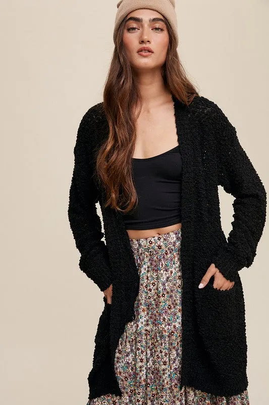 Bohemian Popcorn Open Knit Cardigan Sweater