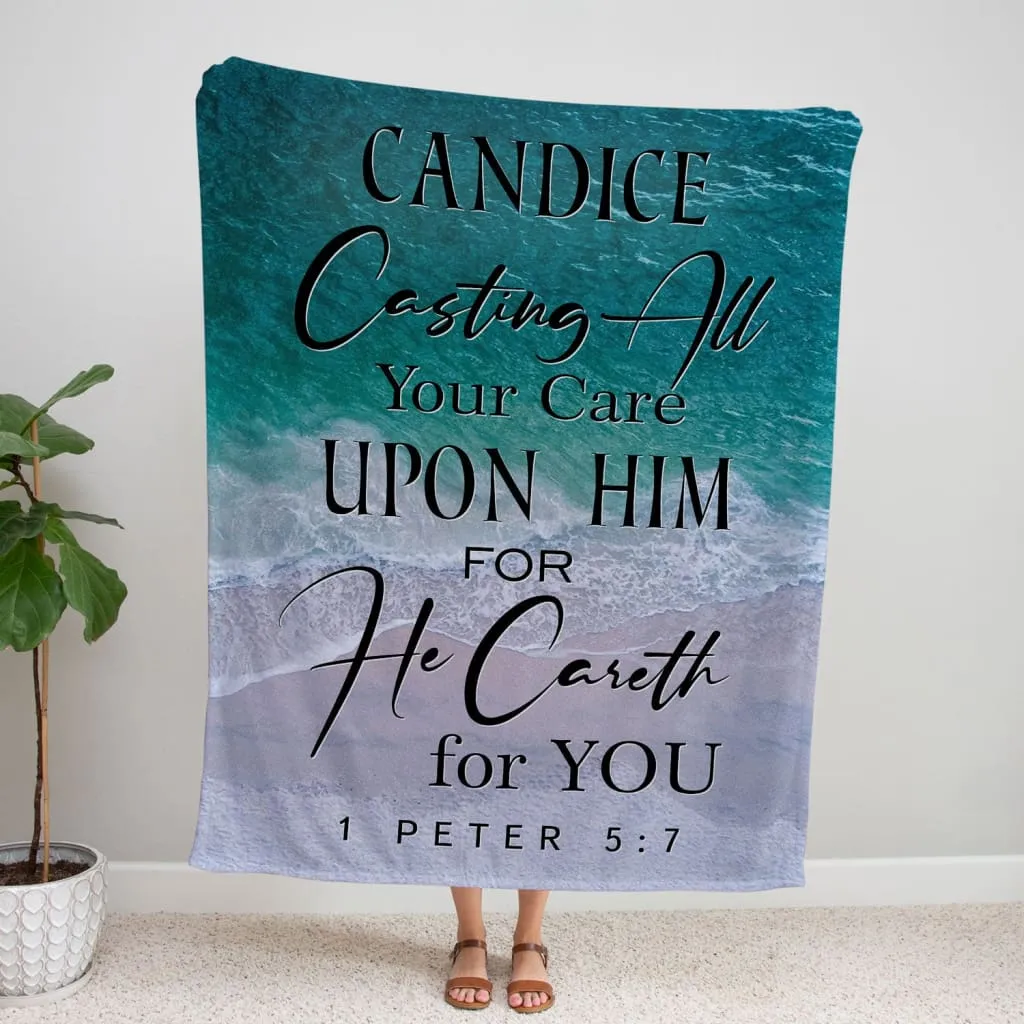 Casting All Your Care Upon Him; For He Careth For You Fleece Blanket - Christian Blanket - Bible Verse Blanket