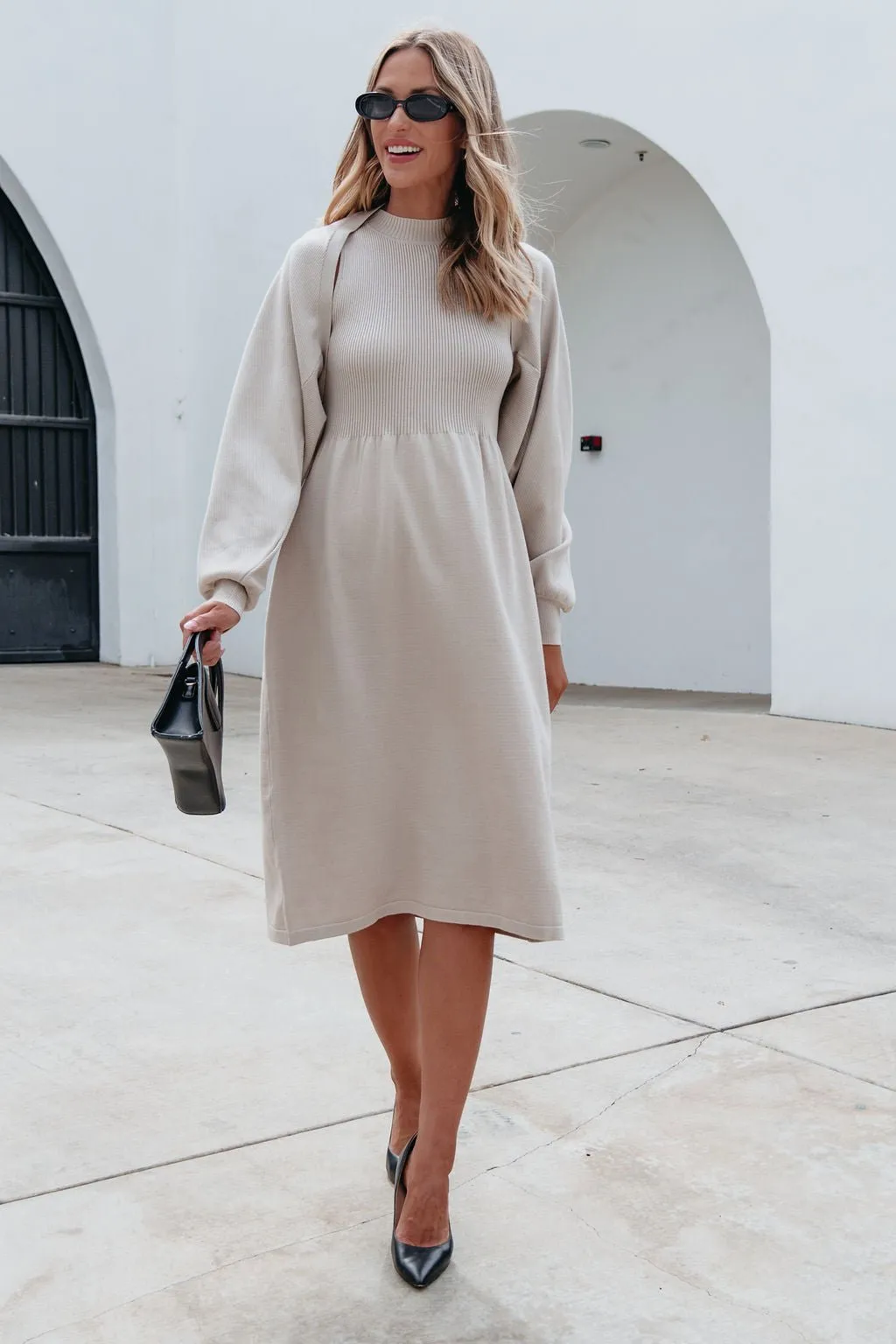 Champagne Sweater Dress & Cardigan Set - FINAL SALE