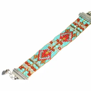 Chili Rose Turquoise Fans Ribbon Silver Tip Bracelet