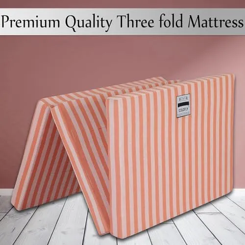 COLOFLY Dual Comfort Reversible | Foldable UHD Foam | Single Bed Mattress | 3 Fold Orange-Strips | (72x35x2)