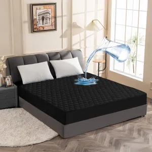 Cotton Quilted Waterproof Mattress Cover - Black