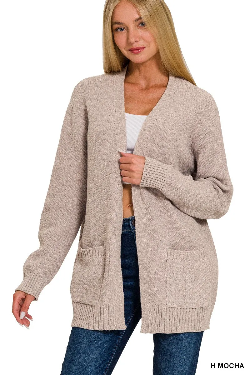 Cozy Coffee Shop Melange Open Front Cardigan - Final Sale