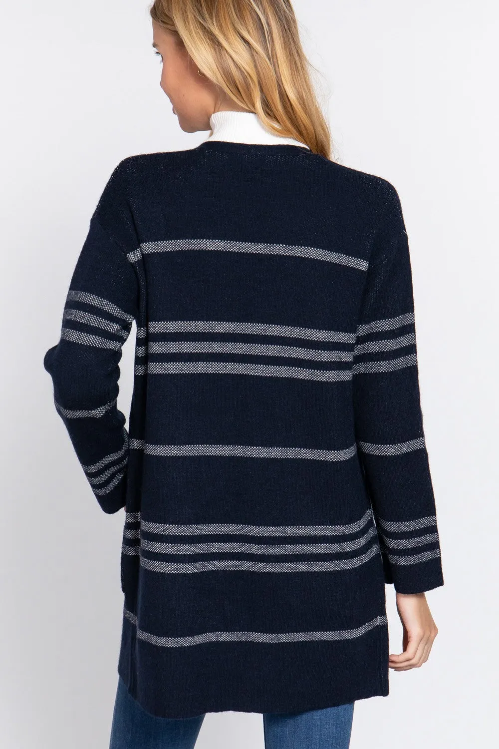 Cozy Nights Black Stripe Sweater Cardigan