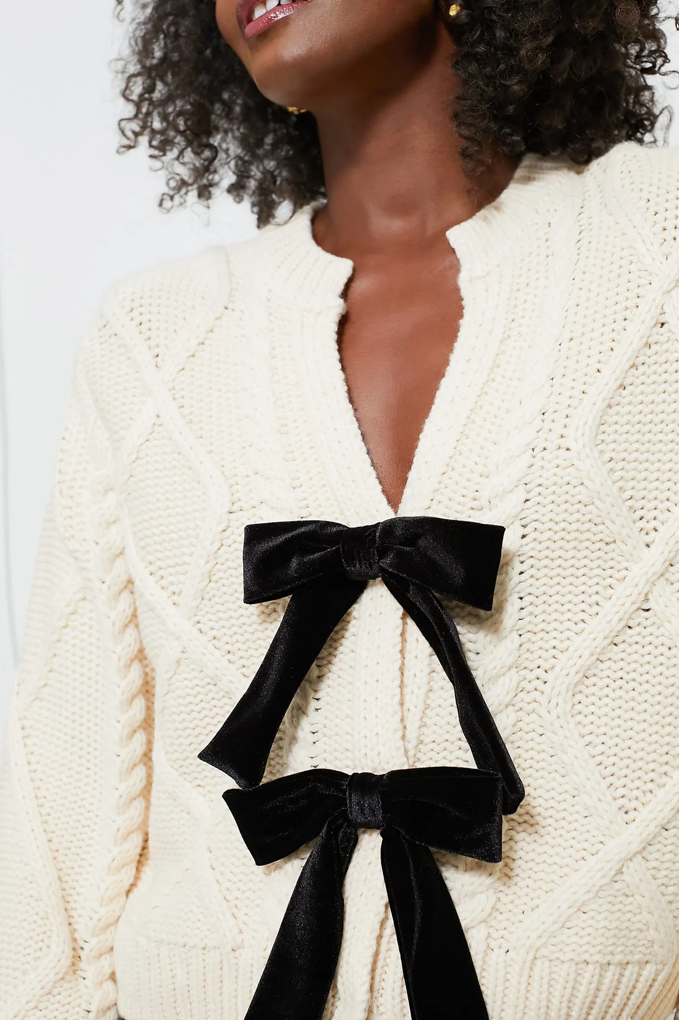 Cream & Black Velvet Bows Bess Cardigan