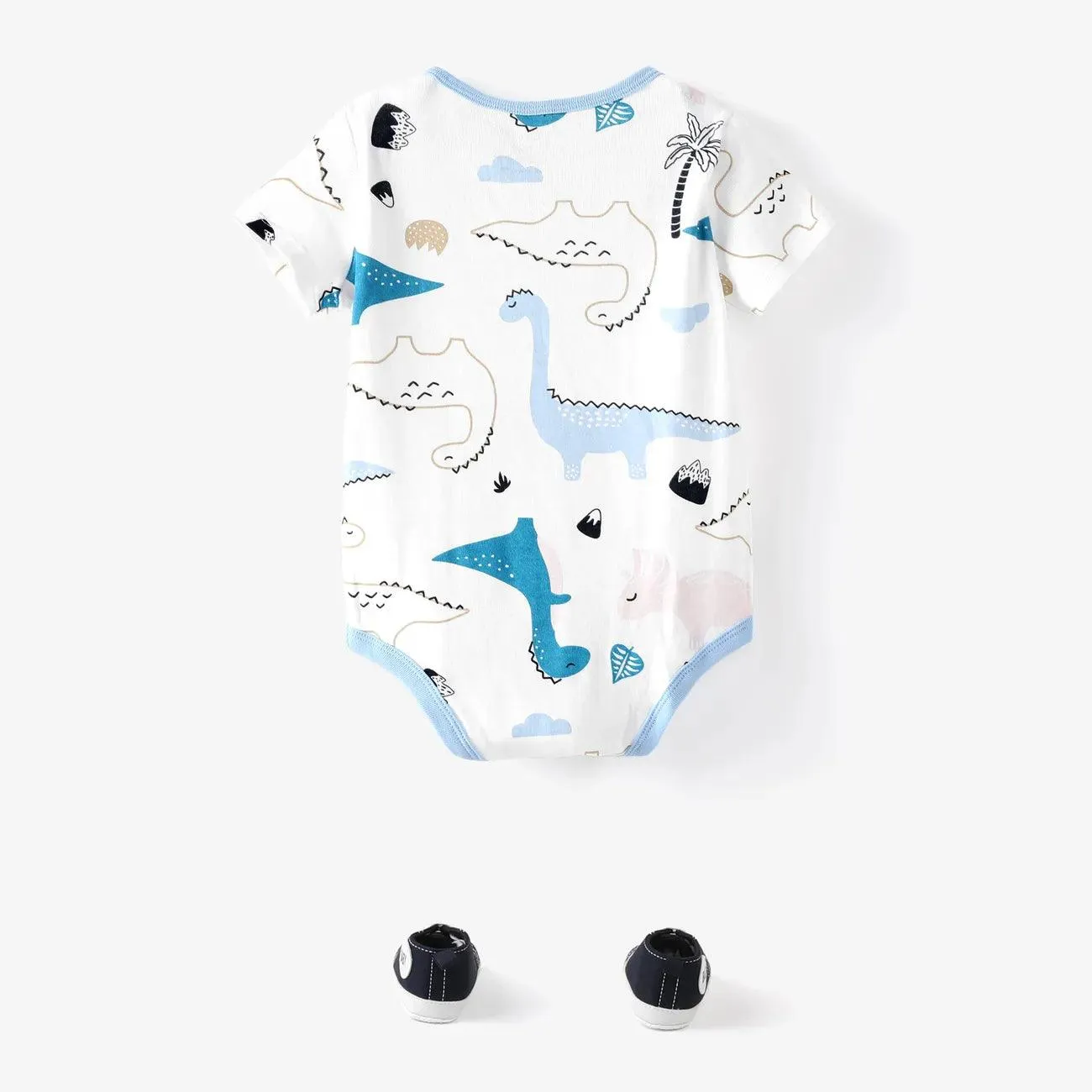 Dinosaur Print Short-sleeve Rompers - Baby Boy (3Pcs)