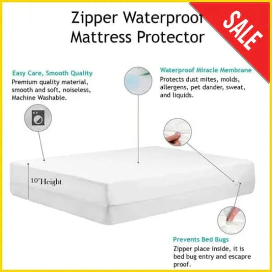 Double Sided Zipper Waterproof Mattress Cover - Brown